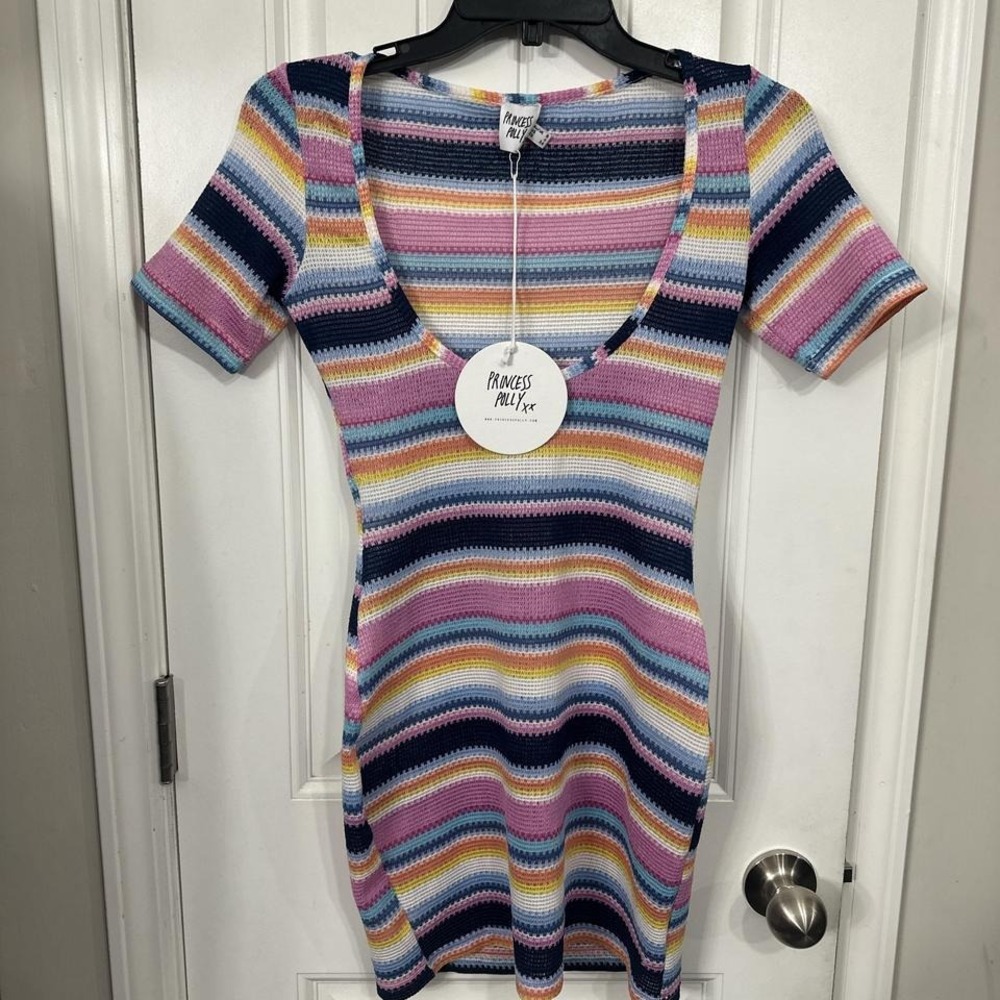 Multi color striped festival beach‎ mini dress from Princess Polly. S